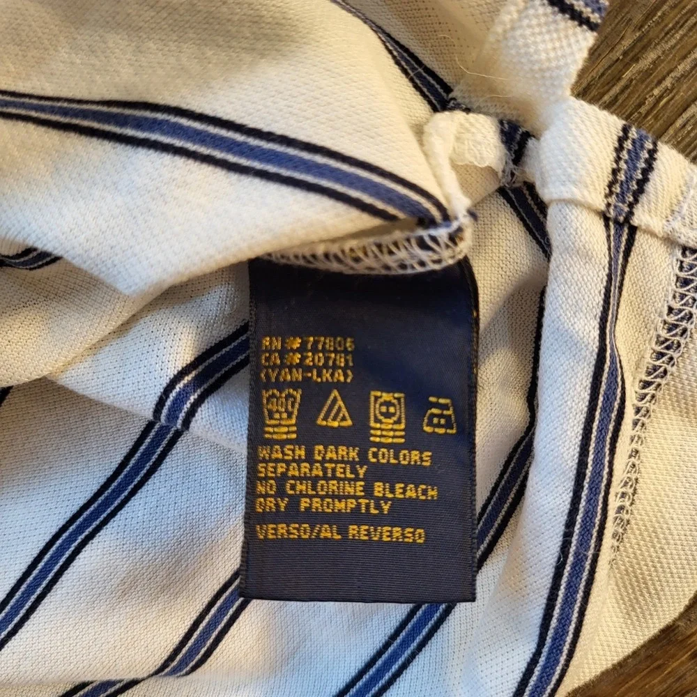 Tommy Hilfiger Golf Mens Large White Navy Striped Mercerized Cotton Polo Shirt